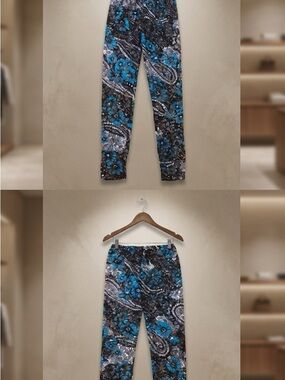 Floral Paisley Blue & Black Women's Lounge Leggings